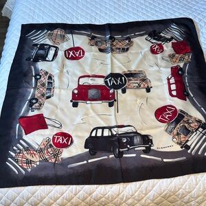 Burberry Cream Taxi Print Silk Scarf with Black & Red Accents 34” x 34”